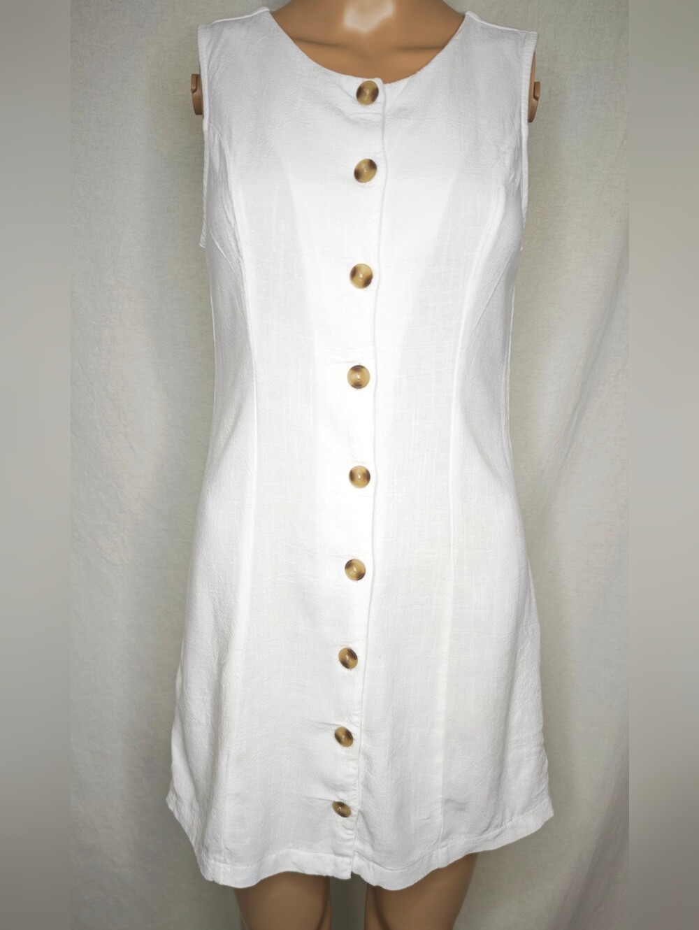 monteau sleeveless button down linen mini dress